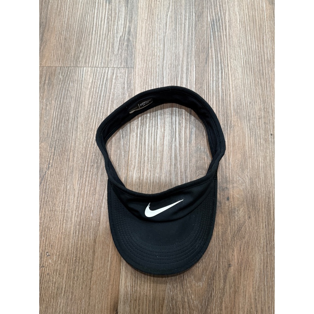 Nike Featherlight Dri-FIT Visor Black Athletic Running Tennis Hat Swoosh Logo